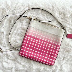 COACH Gingham Saffiano North/South Swingpack Crossbody Bag F51632 • Pink Ruby